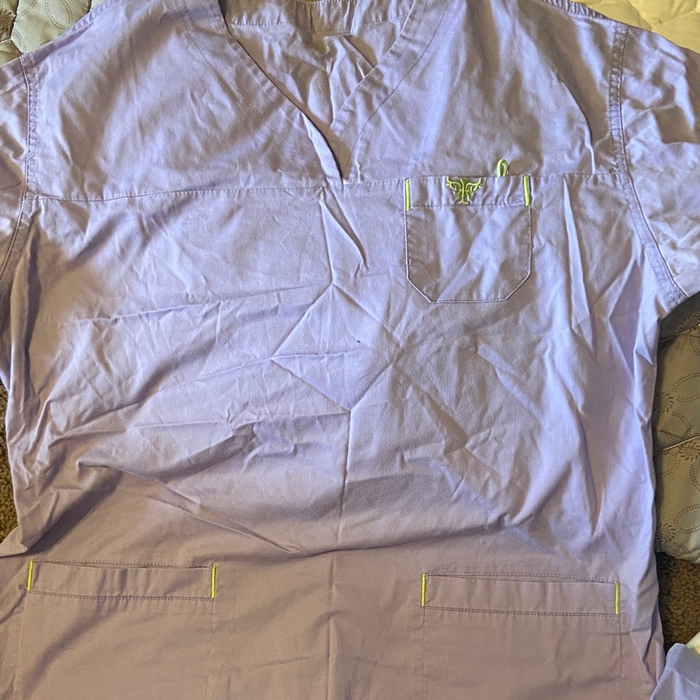 Light Purple Scrub Top with light green Accents w/ pants